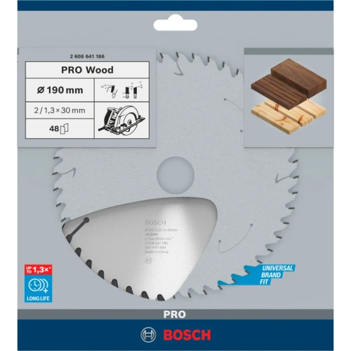 Циркулярний пиляльний диск Bosch PRO Wood, 190 x 2 x 30 мм, T48 (2608641186)