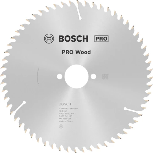 Циркулярний пиляльний диск Bosch PRO Wood, 190 x 2,6 x 30 мм, T60 (2608641188)