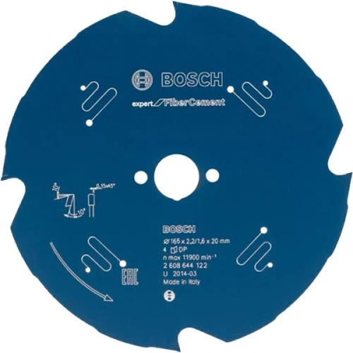 Диск пильный по гипсокартону Bosch 165x20x4Т Expert for Fibre Cement (2608644122)