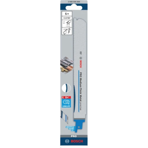 Пильное полотно по металлу Bosch PRO Medium-Thick Metal precise S1137BEF 1.1x25x225 мм (5 шт.) (2608658994)