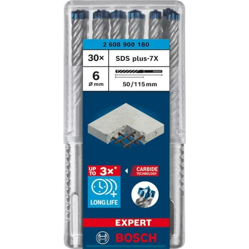 Ударный бур по бетону Bosch EXPERT SDS-Plus-7X 6x50x115 мм (30 шт.) (2608900180)