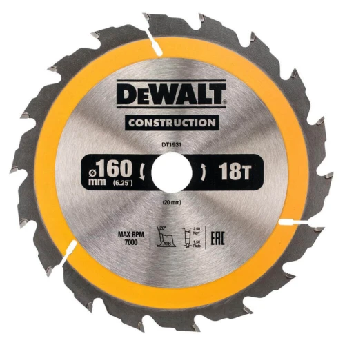 Диск пильний по дереву DeWALT СONSTRUCTION 160x20x18T (DT1931)