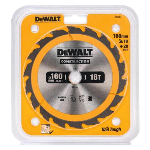 Диск пильний по дереву DeWALT СONSTRUCTION 160x20x18T (DT1931)