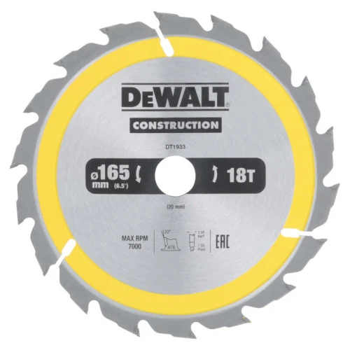 Диск пильний DeWALT СONSTRUCTION 165x20x18T (DT1933)