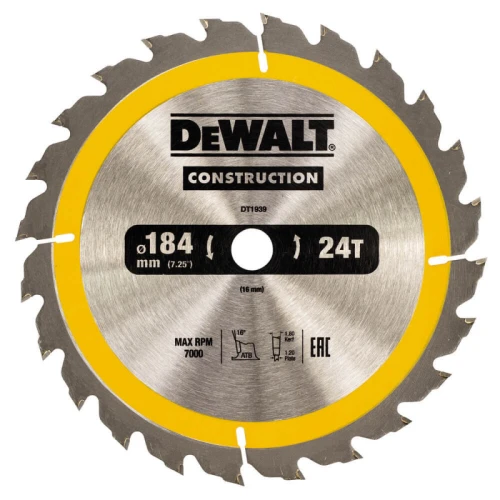 Диск пильный по дереву DeWALT СONSTRUCTION 184x16x24T (DT1939)