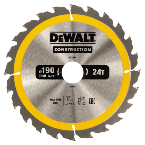 Диск пильний по дереву DeWALT СONSTRUCTION 190x30x24T (DT1944)