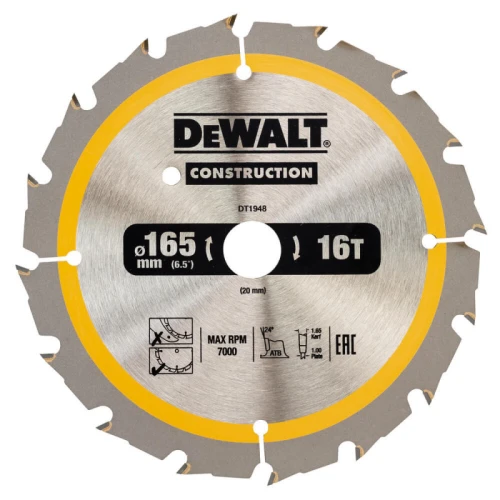 Диск пильний по дереву DeWALT СONSTRUCTION 165x20x16T (DT1948)