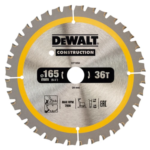 Пильний диск по дереву DeWALT СONSTRUCTION 165x20x36T (DT1950)