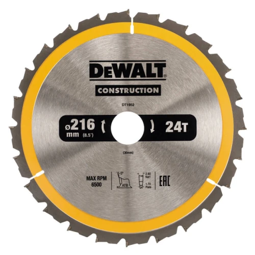 Пильний диск по дереву DeWALT СONSTRUCTION 216x30x24T (DT1952)