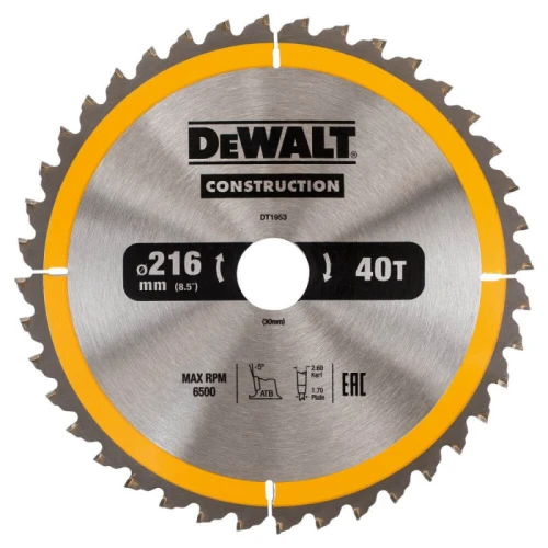 Пильный диск по дереву DeWALT СONSTRUCTION 216x30x40T (DT1953)