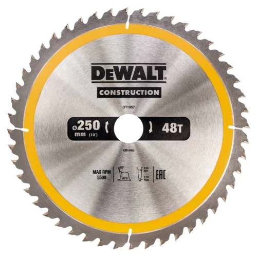 Пильний диск по дереву DeWALT СONSTRUCTION 250x30x48T (DT1957)