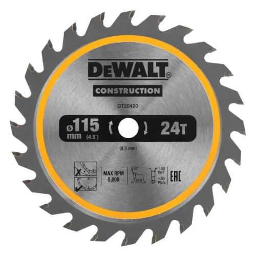 Диск пильний по дереву DeWALT СONSTRUCTION 115x9.5x24T (DT20420)