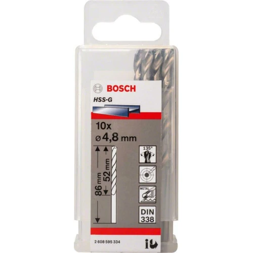Набор спиральных сверл по металлу Bosch PRO Metal HSS-G 4.8x52x86 мм (10 шт.) (2608595334)