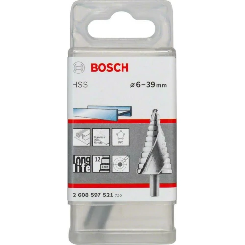 Ступенчатое сверло из быстрорежущей стали Bosch HSS 6 - 39 мм (1 шт.) (2608597521)