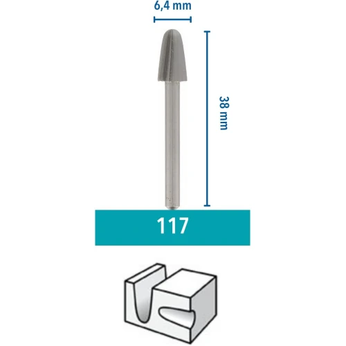 Высокоскоростной резец гравировальный с сфероконической головкой Dremel 117 6.4 x 38 мм (2 шт.) (26150117JA)