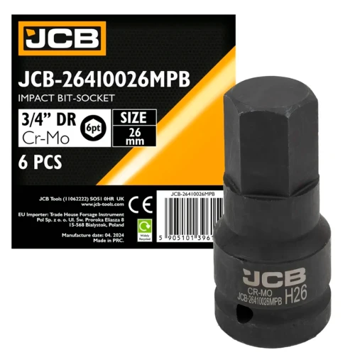 Головка ударна JCB Tools HEX 3/4" 26 мм JCB-26410026MPB (СТ-00172594)