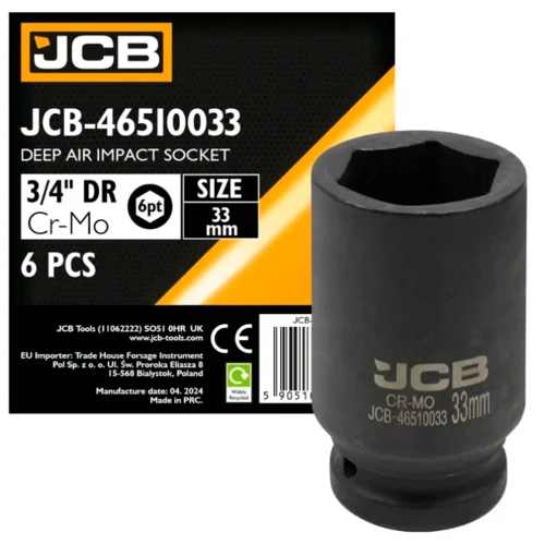 Головка ударна торцева подовжена JCB Tools HEX 3/4" 33 мм JCB-46510033 (СТ-00172663)