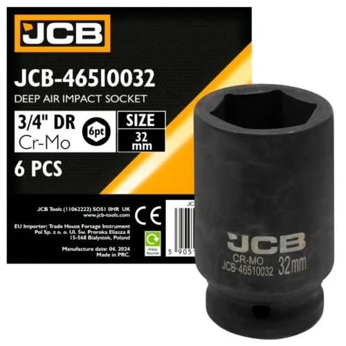 Головка торцева ударна подовжена JCB Tools HEX 3/4" 32 мм JCB-46510032 (СТ-00172664)