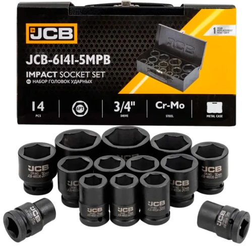 Набір головок ударних подовжених JCB Tools 3/4" 17–50 мм (14 од.) JCB-6141-5MPB (СТ-00173881)