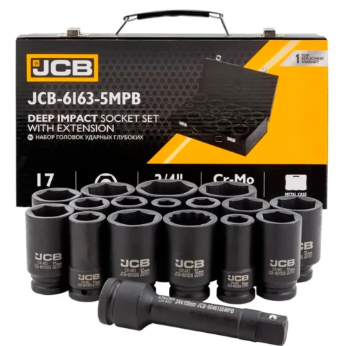 Набір головок ударних подовжених JCB Tools 3/4" 17–50 мм (17 од.) JCB-6163-5MPB (СТ-00173885)
