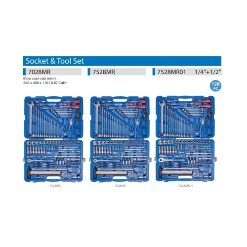 Набір інструментів універсальний 1/4"+1/2" King Tony з тріскачками (128 одиниць) (7528MR01)