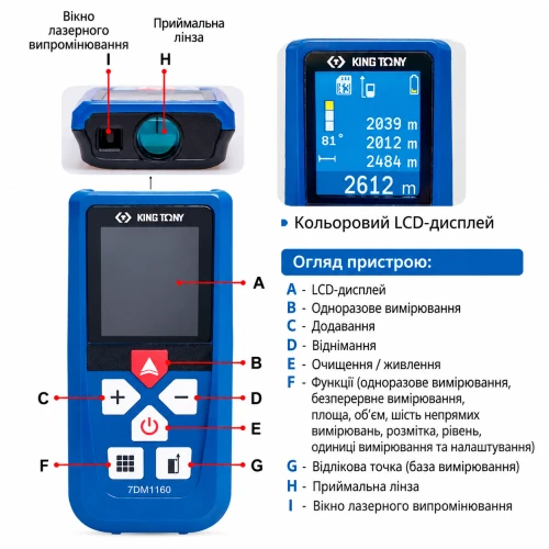 Дальномер лазерный King Tony 60 м (7DM1160)