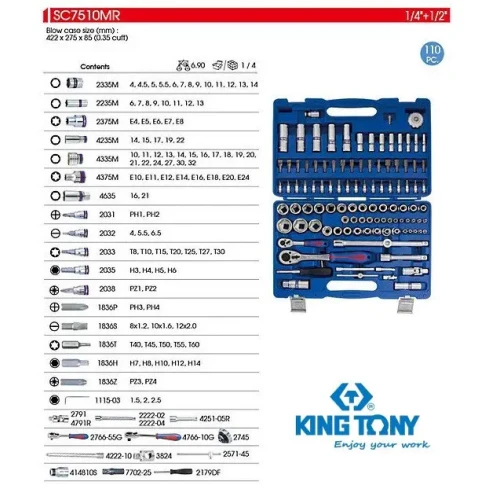 Набор инструментов универсальный 1/4"+1/2" King Tony (108 единиц) (SC7510MR)
