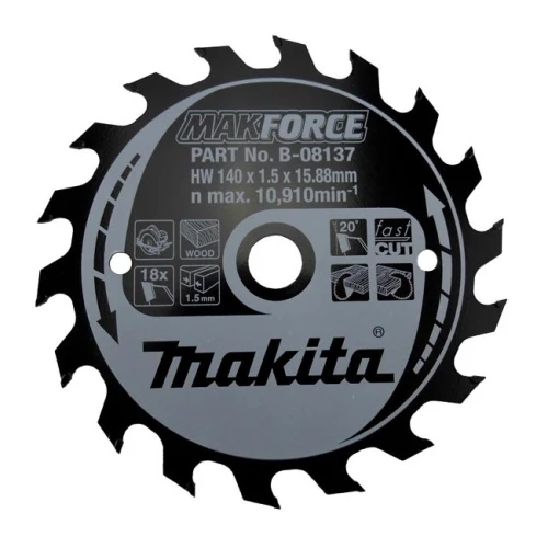 Пиляльний диск Makita по дереву MAKForce 140x15,88 мм 18Т (B-08137) 