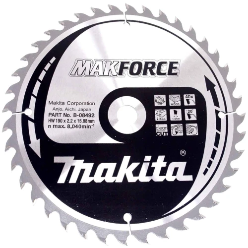Пильный диск Makita по дереву MAKForce 190x15,88 мм 40Т (B-08492) 