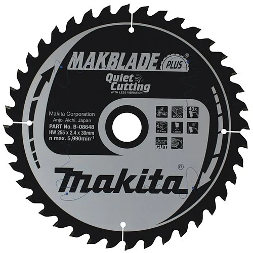 Диск пиляльний Makita по дереву MAKBlade Plus 255x30 40T (B-08648) 
