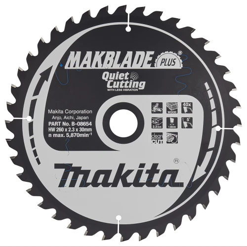 Пиляльний диск Makita по дереву MAKBlade Plus 260x30 40T (B-08654) 