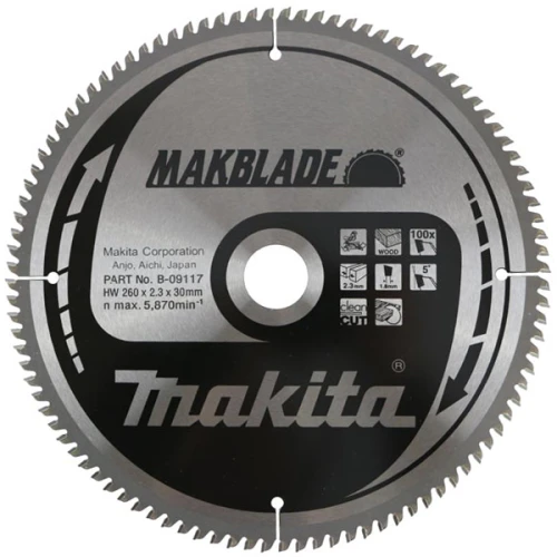 Диск пиляльний Makita по дереву MAKBlade 260x30 100T (B-09117) 
