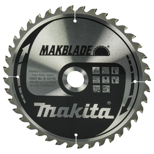 Пильный диск по дереву Makita MAKBlade (260 мм / 40 зубьев) (B-32770)