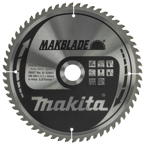 Пильный диск по дереву Makita MAKBlade 260x30 мм (60 зубьев) (B-32801)