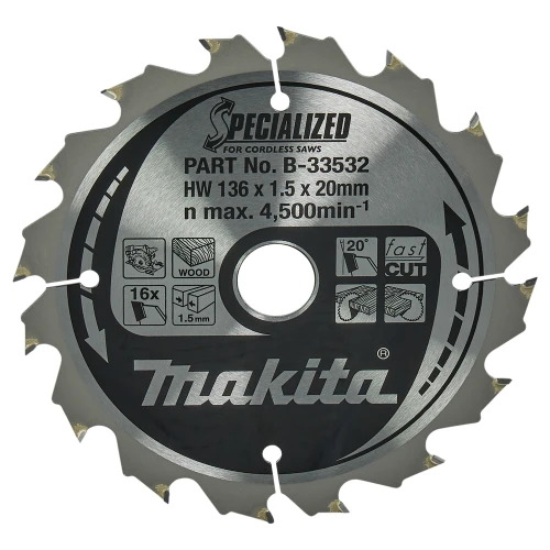 Пильный диск по дереву для аккумуляторных пил Makita SPECIALIZED (136 мм / 16 зубьев) (B-33532)