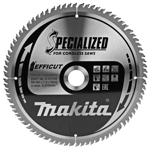 Пиляльний диск Makita Efficut SPECIALIZED 260х30 мм 80Т (B-67240)