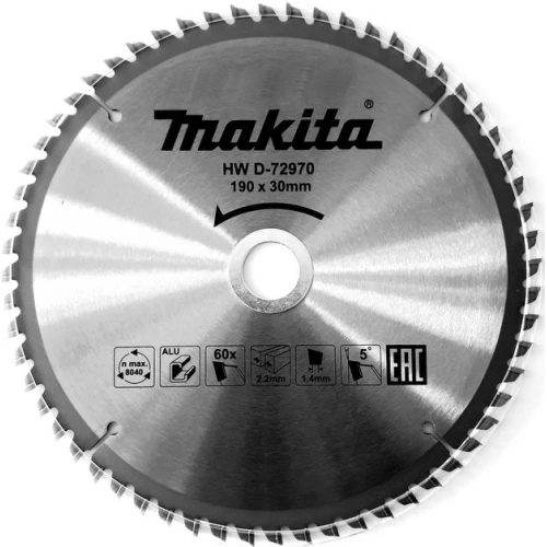 Пиляльний диск по алюмінію Makita (190 мм / 60 зубів) (D-72970)