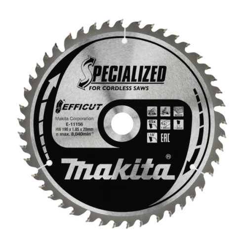 Пиляльний диск Makita Efficut TCT по дереву 190x20 мм x 45 зубів (E-11156)
