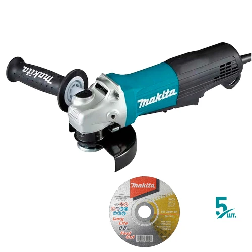 Мережева кутова шліфувальна машина Makita GA5050R з комплектом дисків (5 шт.) (SET-GA5050R-0526)