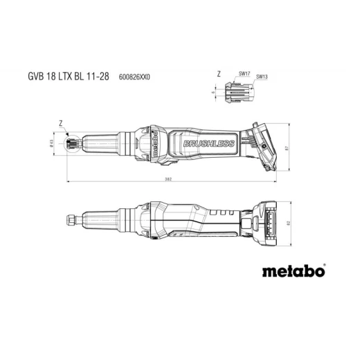 Аккумуляторная прямая шлифовальная машина Metabo GVB 18 LTX BL 11-28 (без АКБ) (600826850)