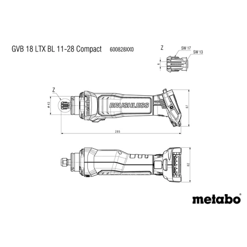 Акумуляторна пряма шліфмашина Metabo GVB 18 LTX BL 11-28 Compact (600828850)