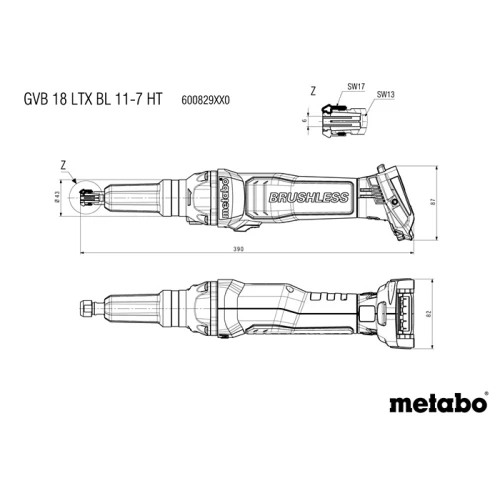 Акумуляторна пряма шліфувальна машина Metabo GVB 18 LTX BL 11-7 HT (600829850)