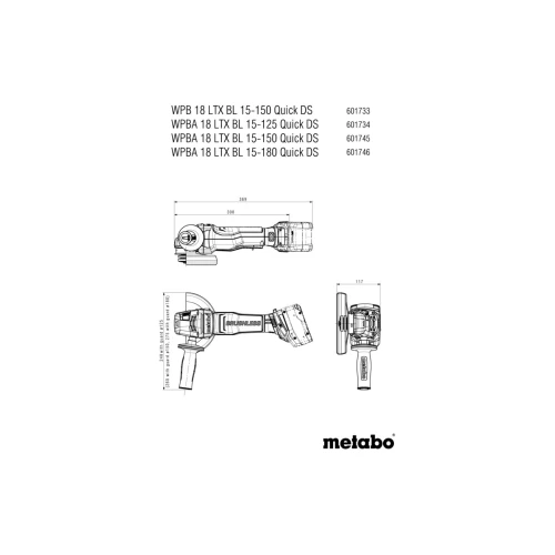 Акумуляторна кутова шліфувальна машина Metabo WPBA 18 LTX BL 15-150 Quick DS (601745840)