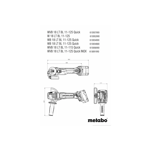 Акумуляторна кутова шліфувальна машина Metabo W 18 LT BL 11-115 Quick (без АКБ і ЗП) (613056840)