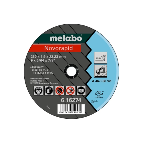 Диск відрізний Metabo 115x1,0x22,23 мм, Novorapid, Inox, 41, A 46-T (616270000)