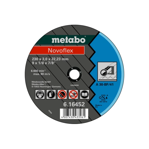 Диск відрізний Metabo 230x3, 0х22, 2 мм, Novoflex, плоский (41), по сталі, A 30 (616452000)