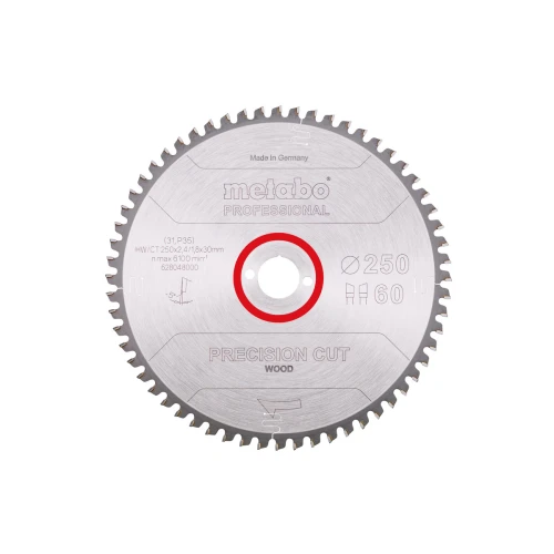 Диск пиляльний METABO "PRECISION CUT WOOD - PROFESSIONAL", 250X30, Z60 WZ 5° NEG. (628048000)