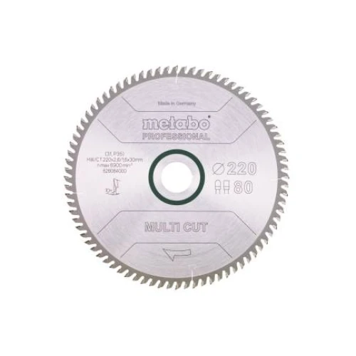 Пильный диск Metabo MULTI CUT - PROFESSIONAL HW/CT, 220x2,6х30 мм, 80 FZ/TZ 10° (628084000)