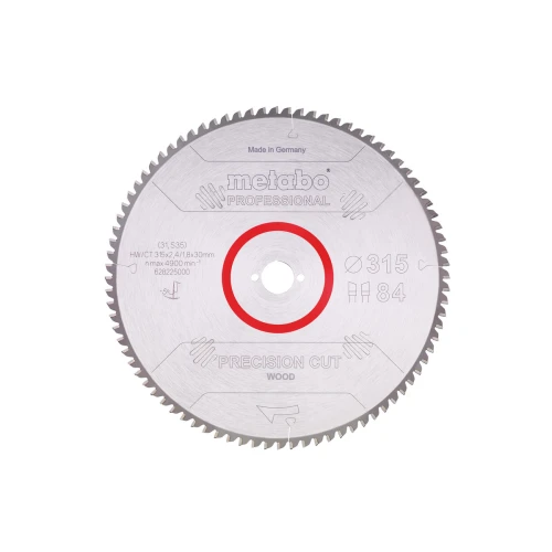 Пильный диск METABO "PRECISION CUT WOOD - PROFESSIONAL", 315X30, Z84 WZ 5° NEG. (628225000)