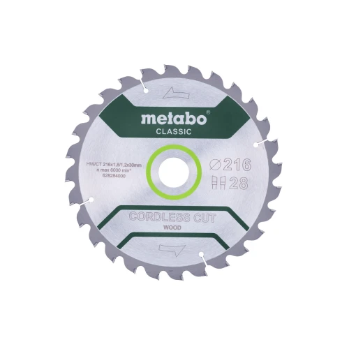 Пиляльний диск Metabo «Cordless Cut Wood – Classic» Z28 WZ 5° 216x30 мм (1 шт.) (628284000)
